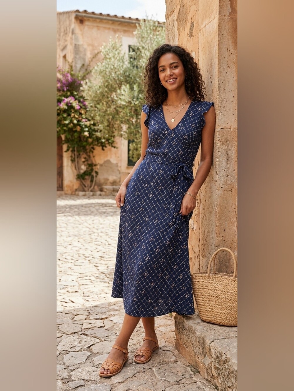 Nobody's Child Viscose Ditsy Navy Floral 90s Y2K Summer Midi Tea Sundress Size 8